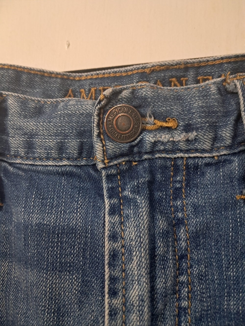 American Eagle Outfitters Distressed Patched Light Blue Mens Slim Straight Jeans - Picture 8 of 11